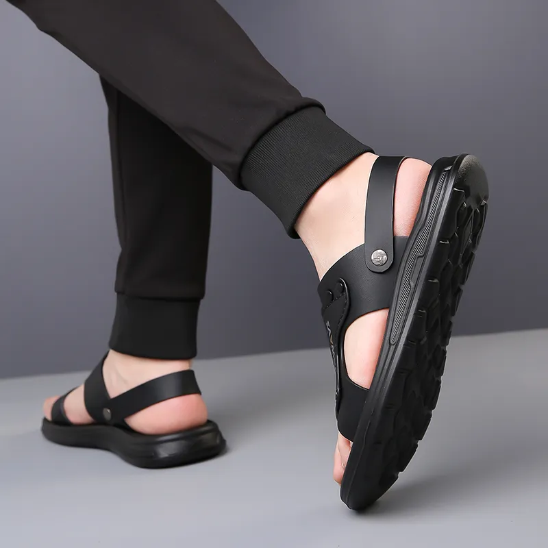PAMATE Beach Sandals Men Gray, Black-19