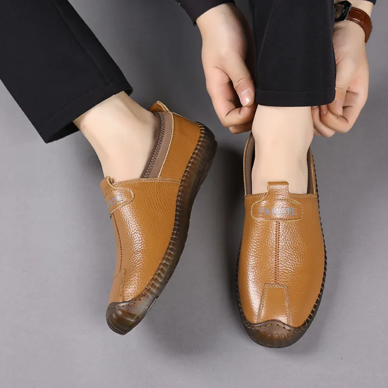 PAMATE Gommino Loafers Men Ecru/Black/Brown-15