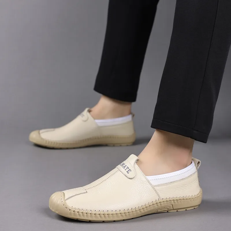 PAMATE Gommino Loafers Men Ecru/Black/Brown-2
