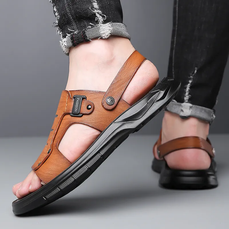 PAMATE Beach Sandals Men Gray/Yellow/Brown-14
