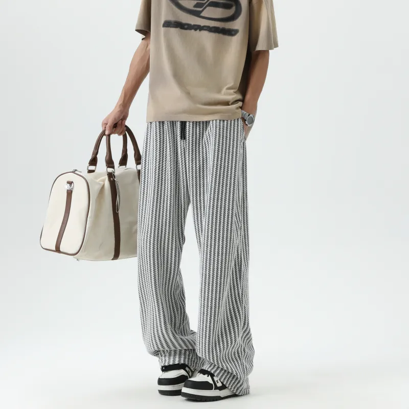 Chisportate Casual Pants Unisex Black White Stripes-4