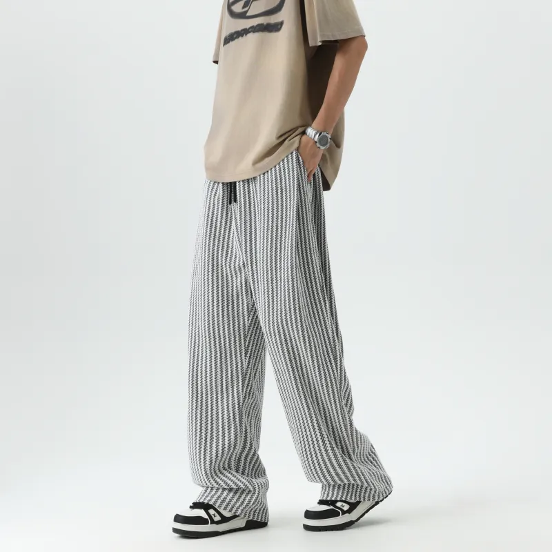 Chisportate Casual Pants Unisex Black White Stripes-3