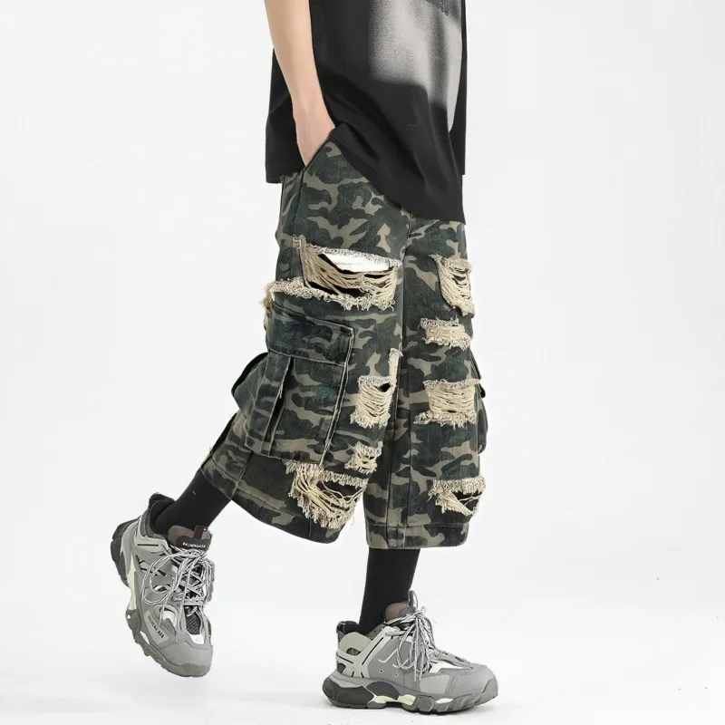 CHOUCHOUS Denim Shorts Unisex Camouflage-6