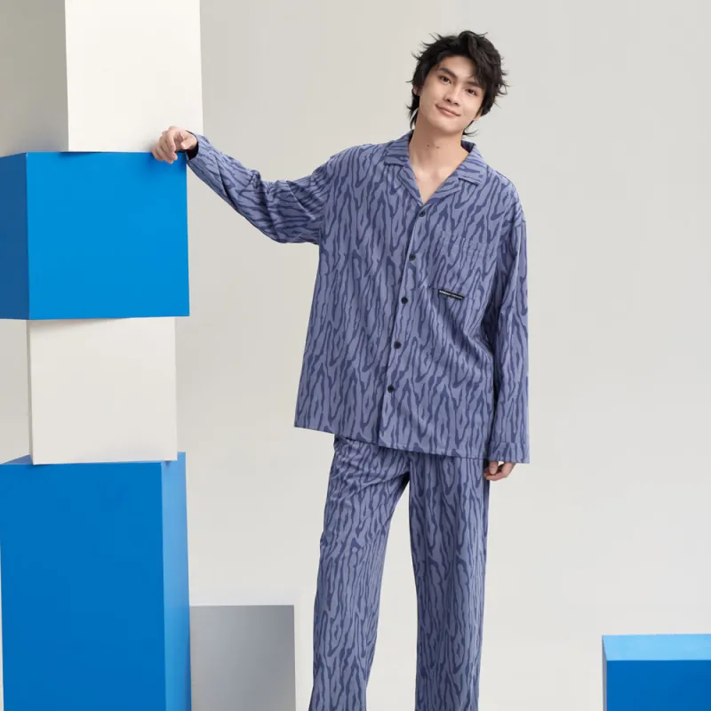 Peninsula City SS24 Pajama Set Men's Gift Box Set Zebra Print Blue-1