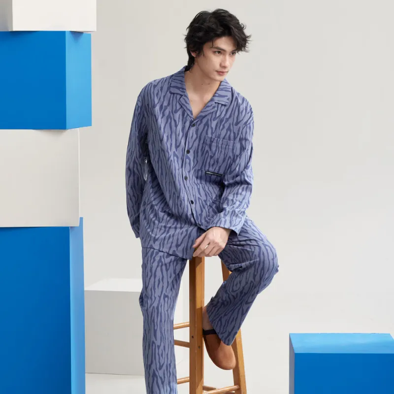 Peninsula City SS24 Pajama Set Men's Gift Box Set Zebra Print Blue-4