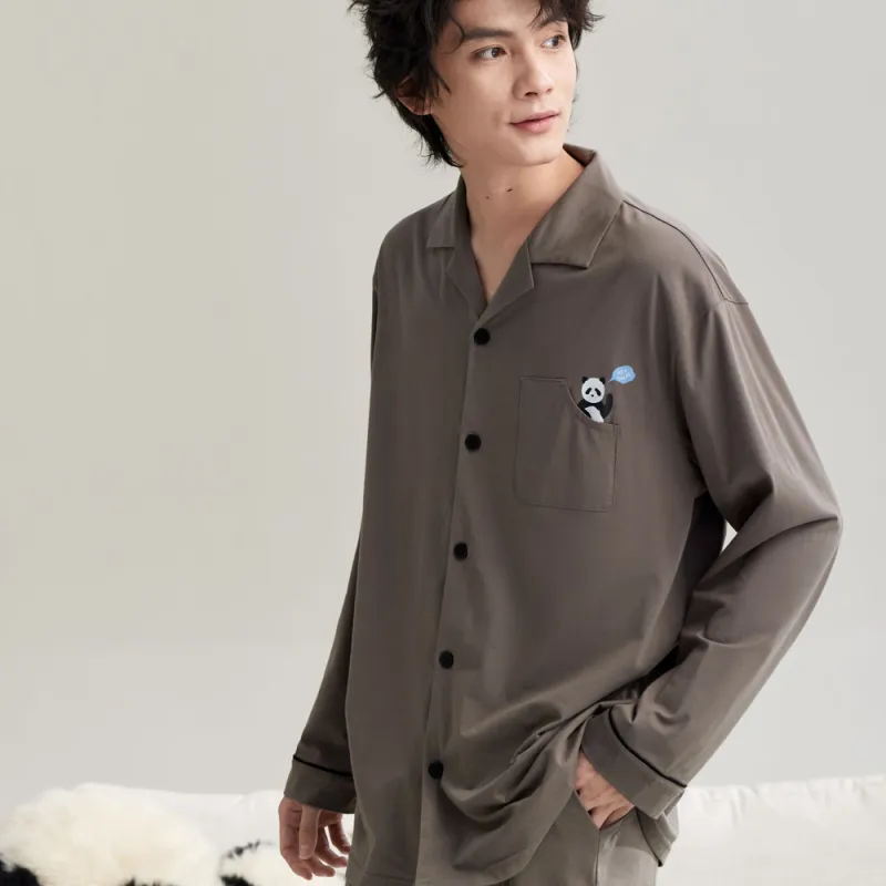 Peninsula City SS24 Pajama Set Men's Gift Box Set Coffee Gray-2