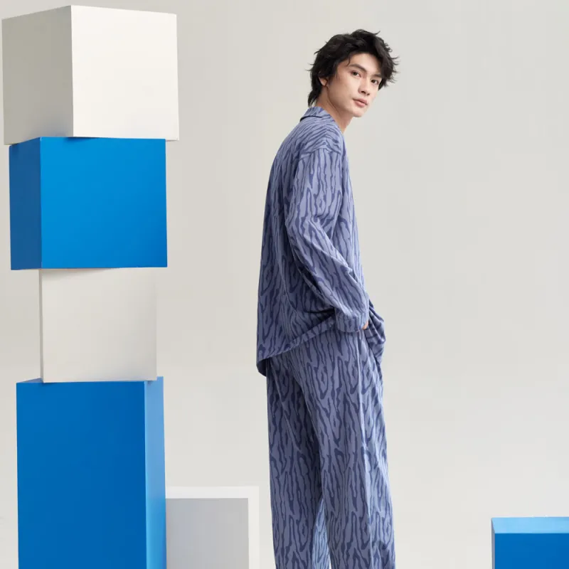 Peninsula City SS24 Pajama Set Men's Gift Box Set Zebra Print Blue-2