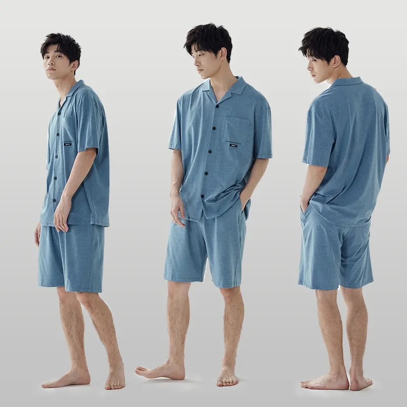 Peninsula City Pajama Set Men's Box Textured Blue-5