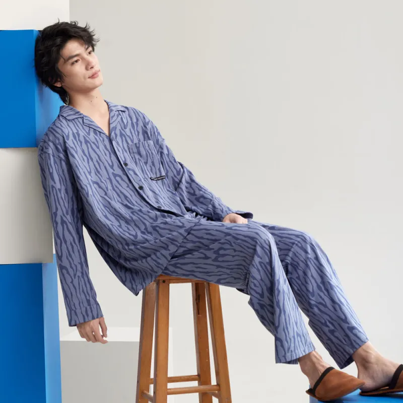 Peninsula City SS24 Pajama Set Men's Gift Box Set Zebra Print Blue-3