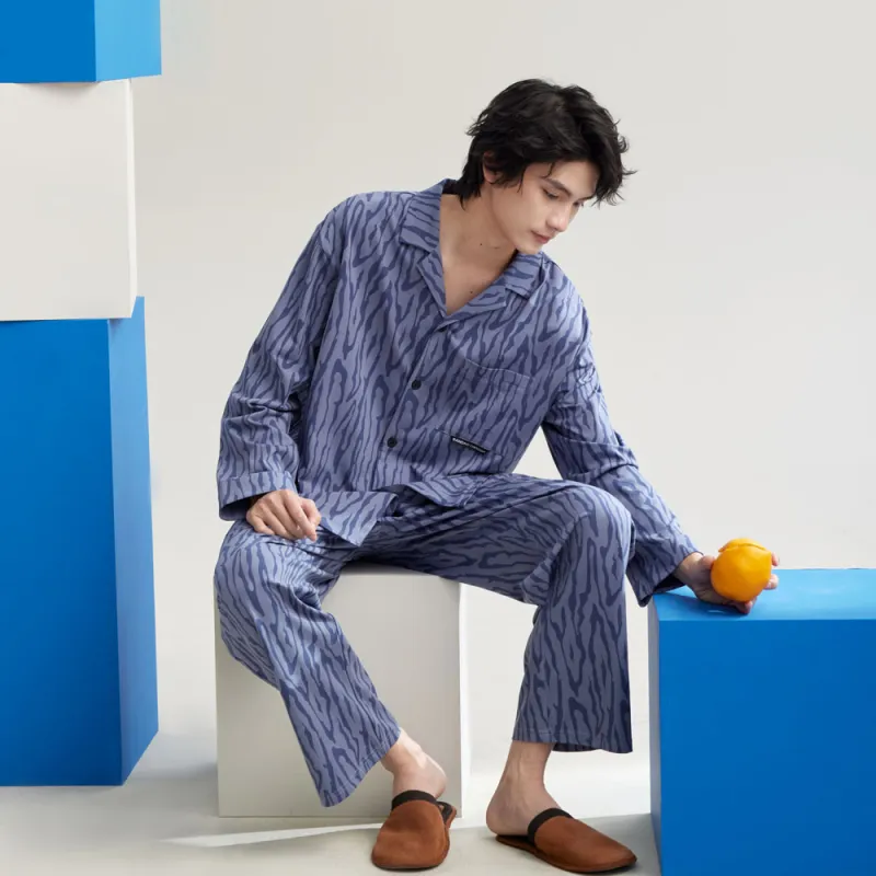 Peninsula City SS24 Pajama Set Men's Gift Box Set Zebra Print Blue-5