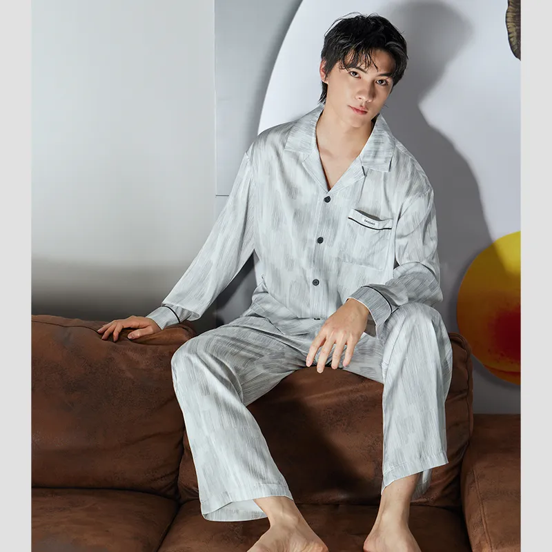 Peninsula City Pajama Set Loose Fit Plus Size Loungewear Men's Light Gray-3