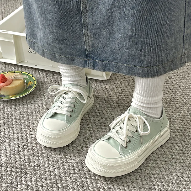 Betu Canvas Shoes Women's Low Top Beige/Light Green/Black-7