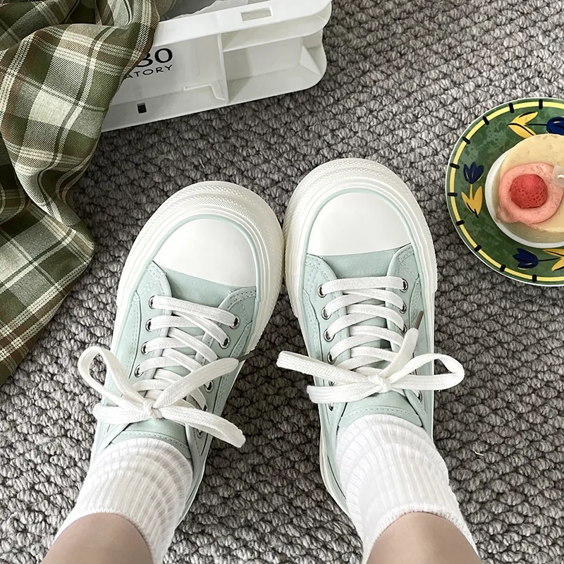 Betu Canvas Shoes Women's Low Top Beige/Light Green/Black-6