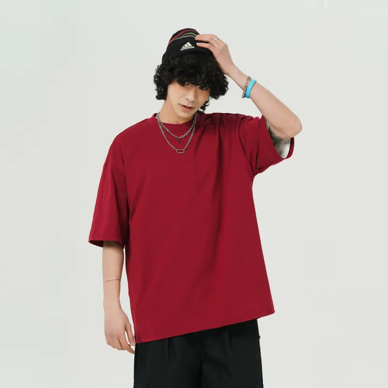 FAVEPOP Loose Fit Casual 100% Cotton Off The Shoulder Crew Neck Short Sleeved T Shirts Unisex-13