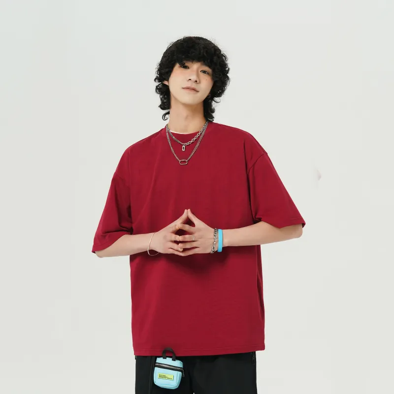 FAVEPOP Loose Fit Casual 100% Cotton Off The Shoulder Crew Neck Short Sleeved T Shirts Unisex-14