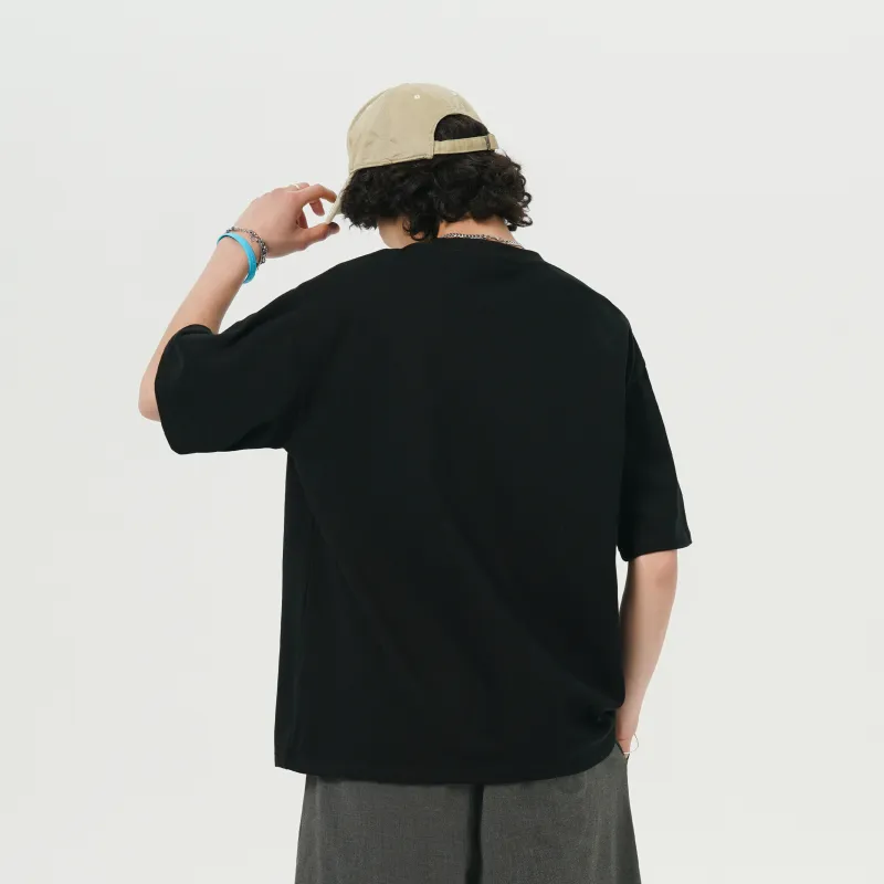 FAVEPOP Loose Fit Casual 100% Cotton Off The Shoulder Crew Neck Short Sleeved T Shirts Unisex-8