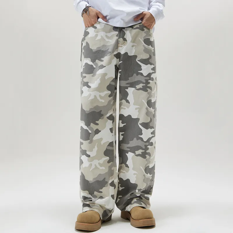 FAVEPOP Jeans Unisex Gray And White Camouflage-2
