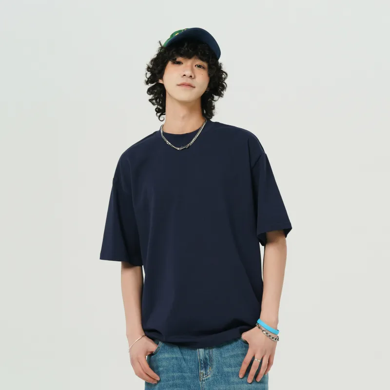 FAVEPOP Loose Fit Casual 100% Cotton Off The Shoulder Crew Neck Short Sleeved T Shirts Unisex-21