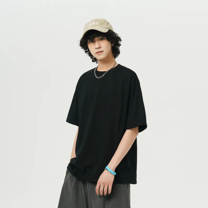 FAVEPOP Loose Fit Casual 100% Cotton Off The Shoulder Crew Neck Short Sleeved T Shirts Unisex-7