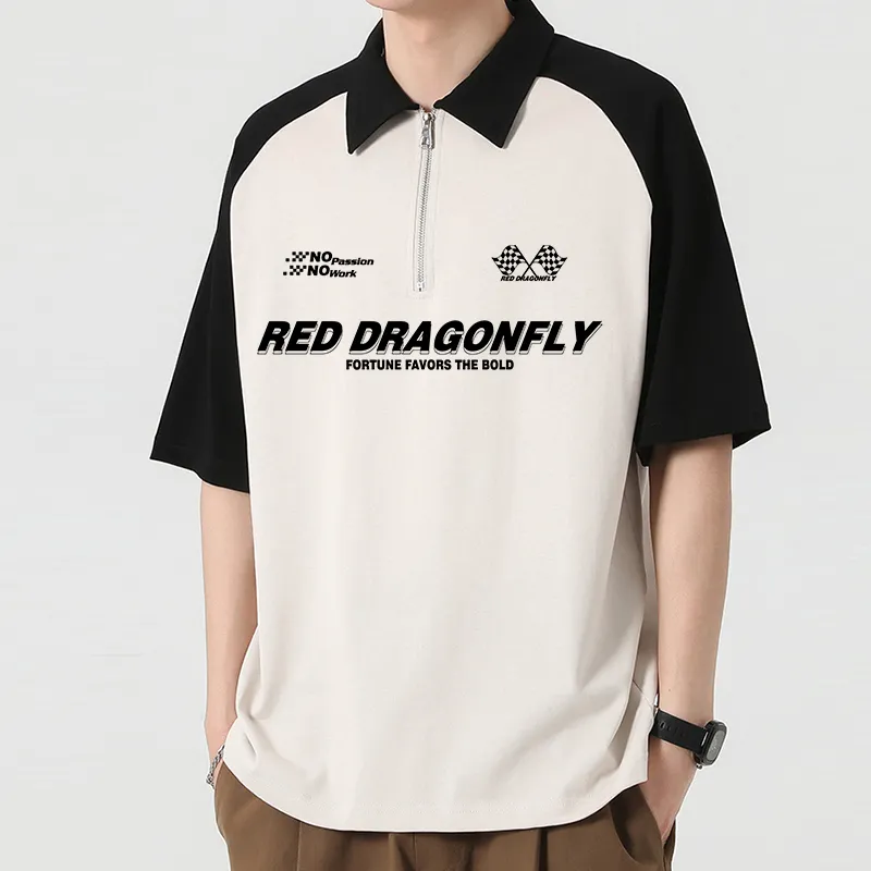 RED DRAGONFLY Polo Shirt Unisex Beige Apricot Black-2