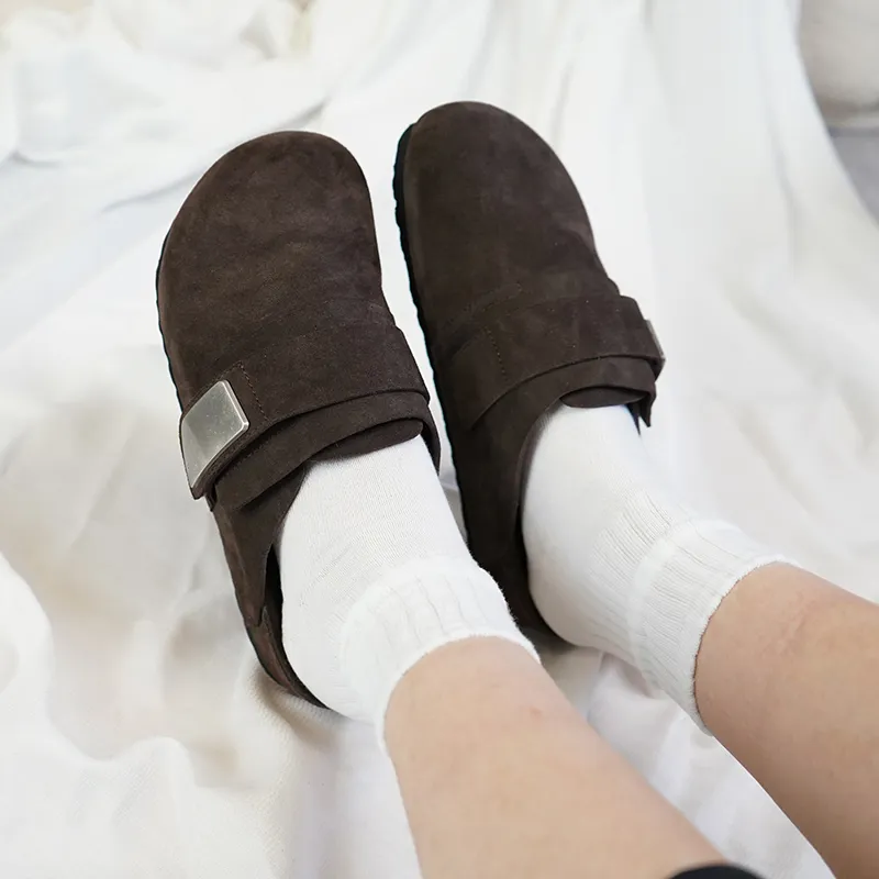 Zuogedu Cork Sole Abrasion Resistant Slip Resistant Closed Toe Slippers Unisex Mocha-1
