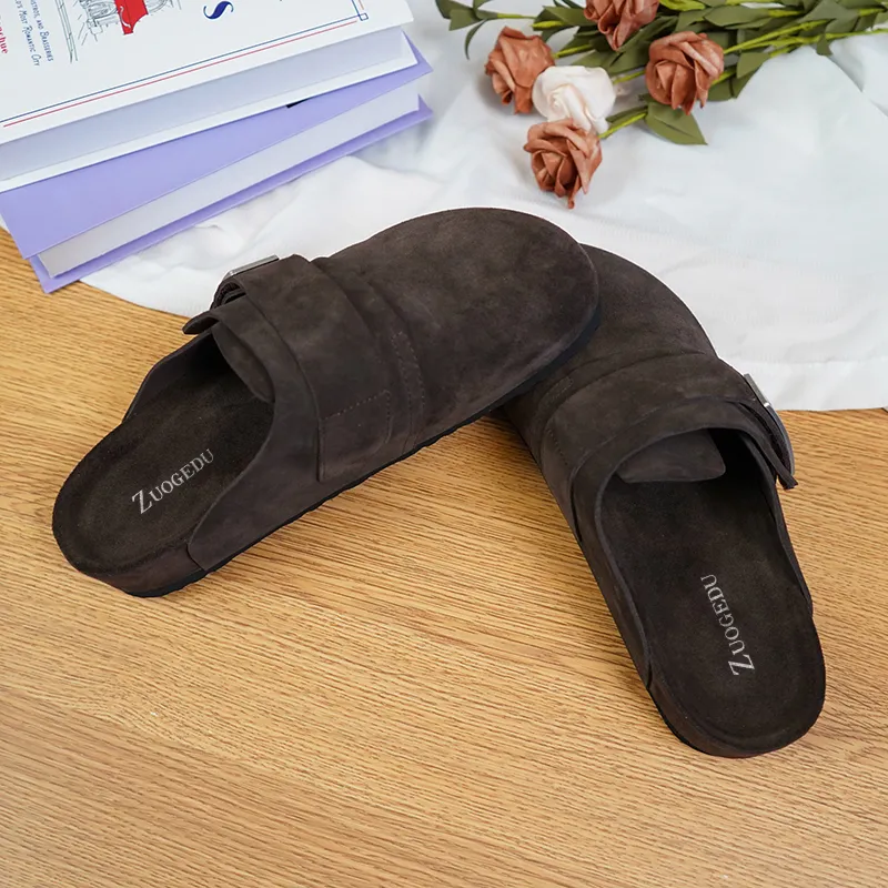 Zuogedu Cork Sole Abrasion Resistant Slip Resistant Closed Toe Slippers Unisex Mocha-2