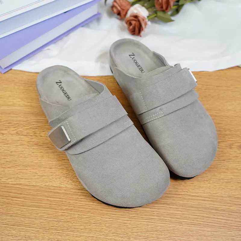 Zuogedu Abrasion Resistant Slip Resistant Closed Toe Slippers Unisex Gray-3