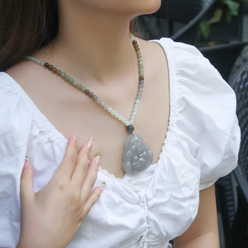 GANGCUI Pendant With Chain Green Jade Unisex-2