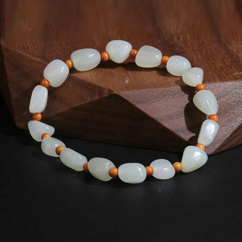 GANGCUI Olive Hetian Jade Bracelet White Jade Unisex-2