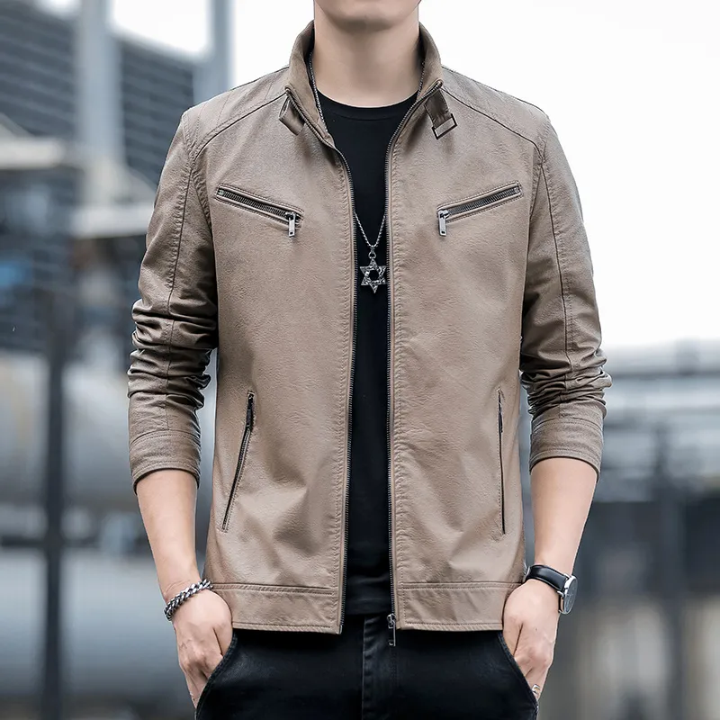 PIERRE CARDIN Stand Collar Leather Jacket Unisex-25