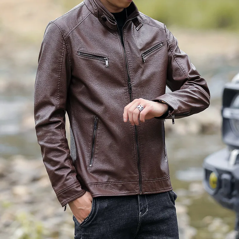 PIERRE CARDIN Stand Collar Leather Jacket Unisex-10