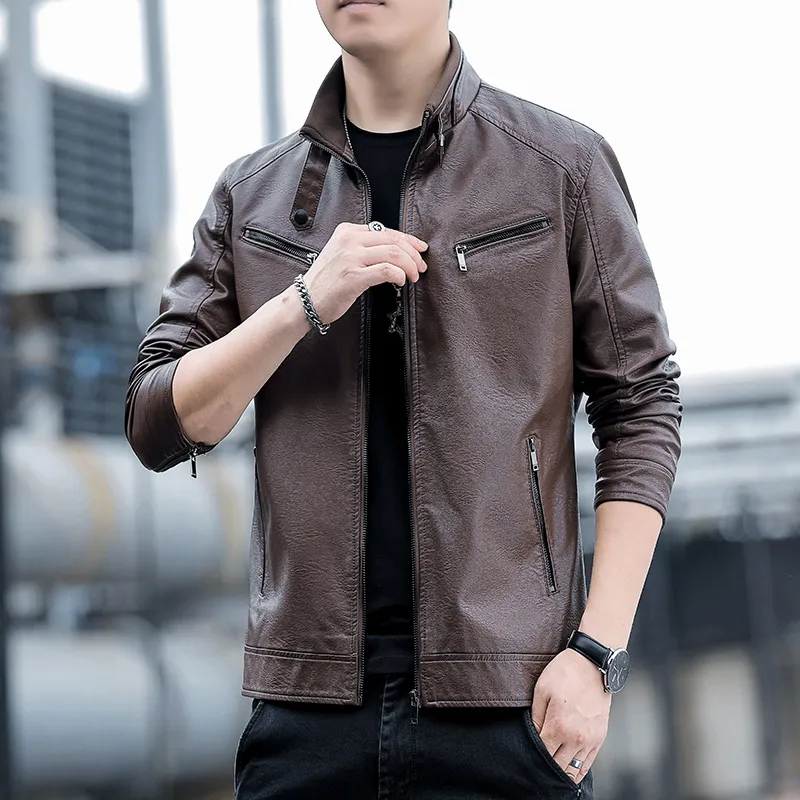 PIERRE CARDIN Stand Collar Leather Jacket Unisex-31