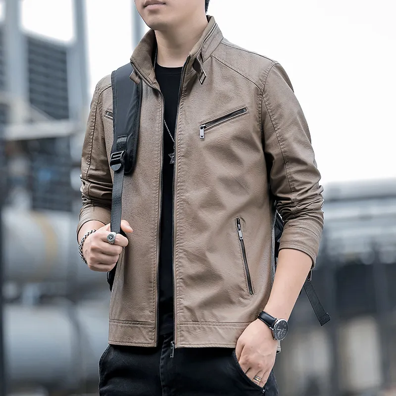 PIERRE CARDIN Stand Collar Leather Jacket Unisex-26