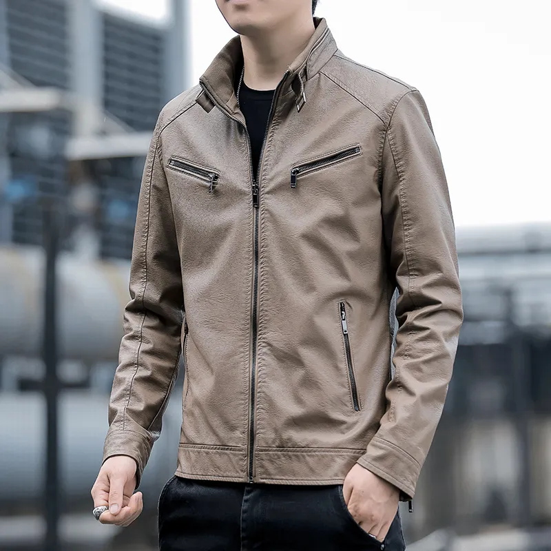 PIERRE CARDIN Stand Collar Leather Jacket Unisex-23