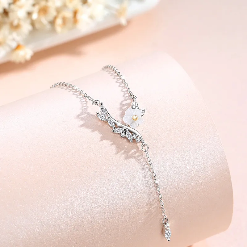 Lockstarfy 925 Sterling Silver Mother Of Pearl Collarbone Chain Women's-2