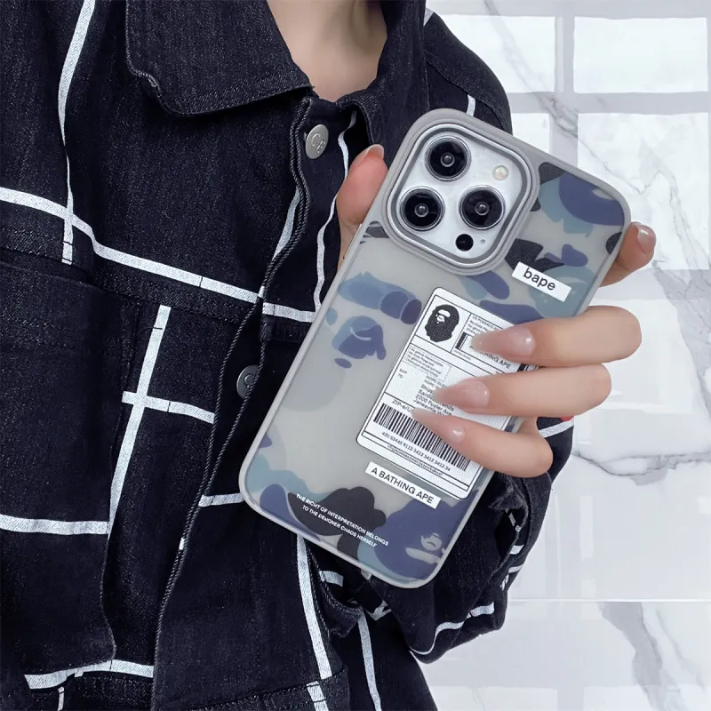Koman ABS+PC Material Skin Tone Matte BAPE Label Phone Cases Suitable For Apple IPhone 12/13/14/15/Pro/Ma-8