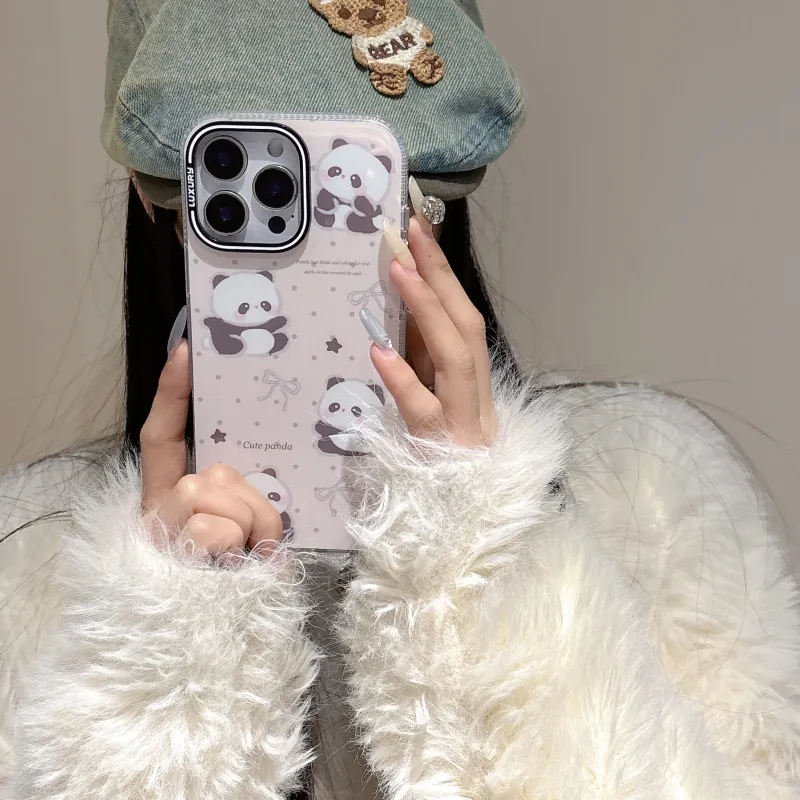 Koman TPU Material Pink Polka Dot Soft And Cute Panda Phone Cases Compatible With Apple IPhone 12/13/14/15/16/Pro/Mac-1