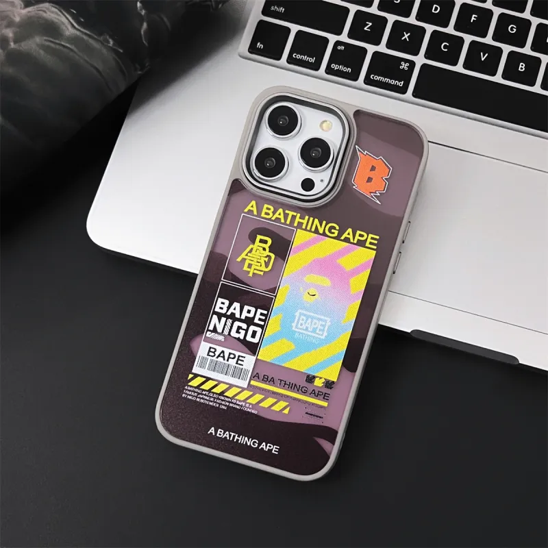Koman ABS+PC Material Skin Tone Matte BAPE Label Phone Cases Suitable For Apple IPhone 12/13/14/15/Pro/Ma-10