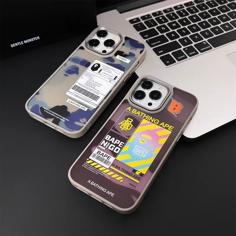 Koman ABS+PC Material Skin Tone Matte BAPE Label Phone Cases Suitable For Apple IPhone 12/13/14/15/Pro/Ma-9