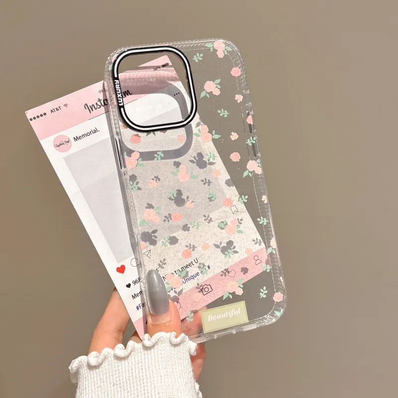 Koman TPU Material Shimmer Label Vintage Small Flower Phone Cases Compatible With Apple IPhone 12/13/14/15/16/Pro/Mac-1
