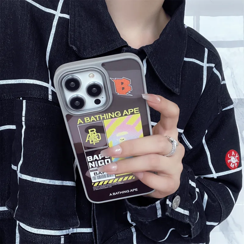 Koman ABS+PC Material Skin Tone Matte BAPE Label Phone Cases Suitable For Apple IPhone 12/13/14/15/Pro/Ma-6