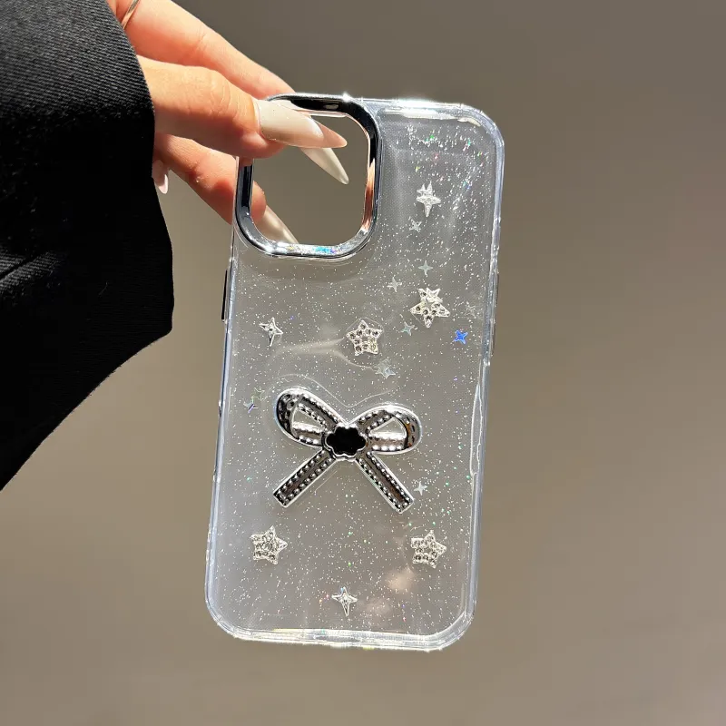 Koman TPU Material Glue Drip 3D Effect Stars Bowknot Phone Cases Compatible With Apple IPhone 12/13/14/15/16/Pro/Mac-1