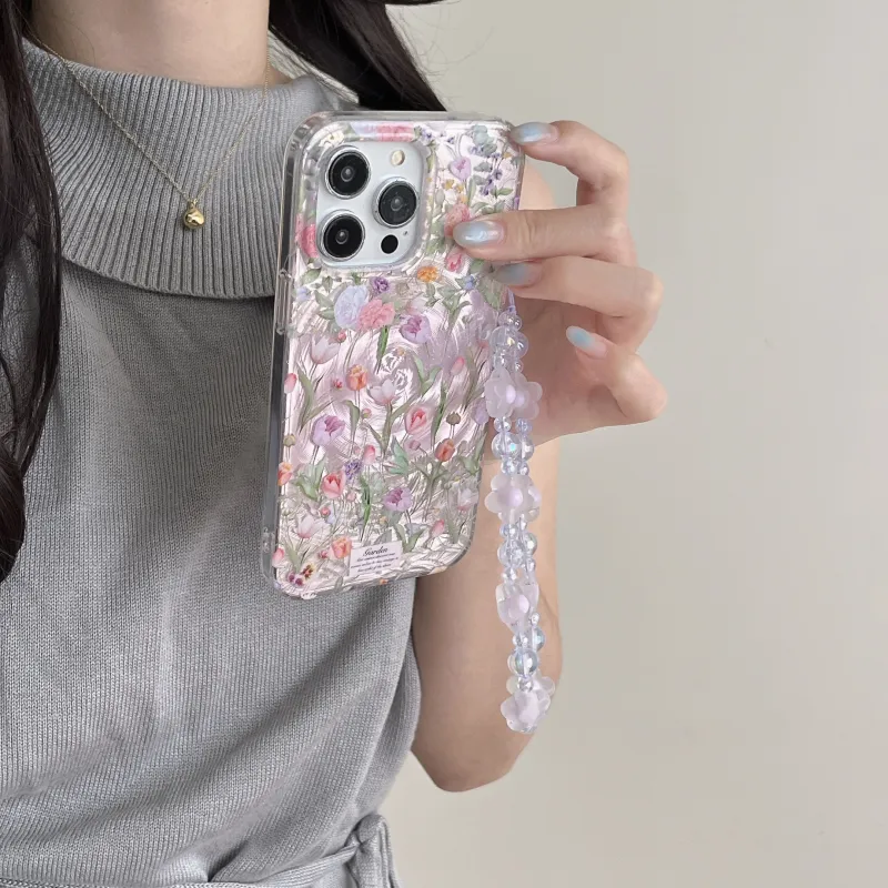 Koman TPU Material Summer Fresh Glitter Spiral Tulip Phone Cases Compatible With Apple IPhone 12/13/14/15/16/Pro/Mac-2