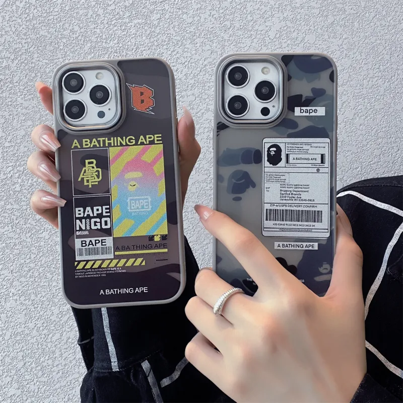 Koman ABS+PC Material Skin Tone Matte BAPE Label Phone Cases Suitable For Apple IPhone 12/13/14/15/Pro/Ma-7