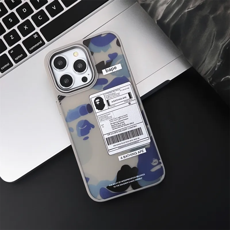 Koman ABS+PC Material Skin Tone Matte BAPE Label Phone Cases Suitable For Apple IPhone 12/13/14/15/Pro/Ma-11