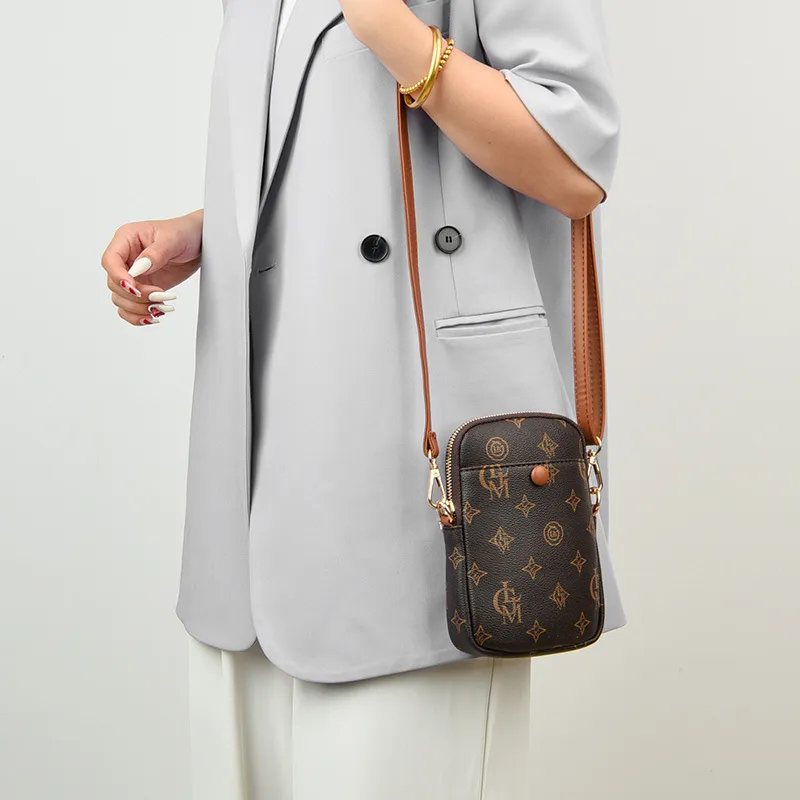 JIEXINI PVC Cell Phone Pouch Women's Shoulder Bag Crossbody Bag Regular Women's Letter/Coffee/Khaki/Houndstooth-4