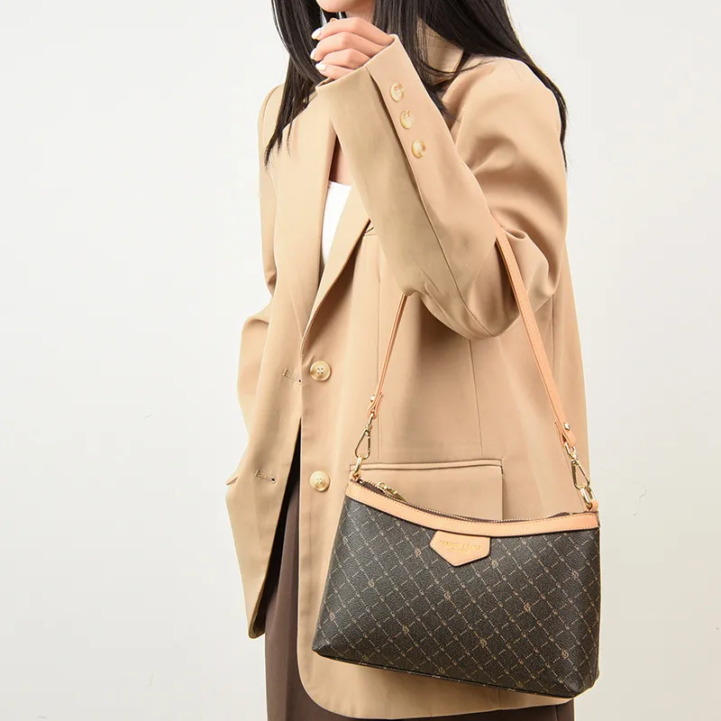JIEXINI High quality Fabric Underarm Crossbody Bag, Shoulder Bag Women's Letter Brown/Khaki/Coffee-2