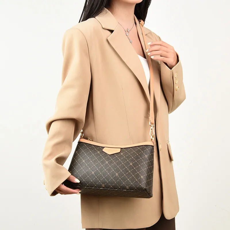 JIEXINI High quality Fabric Underarm Crossbody Bag, Shoulder Bag Women's Letter Brown/Khaki/Coffee-1
