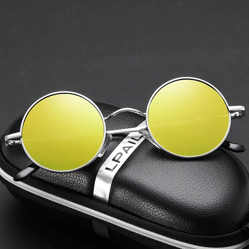 Thunder Pailong Alloy Round Sunglasses Unisex Black/Silver/Gray-13