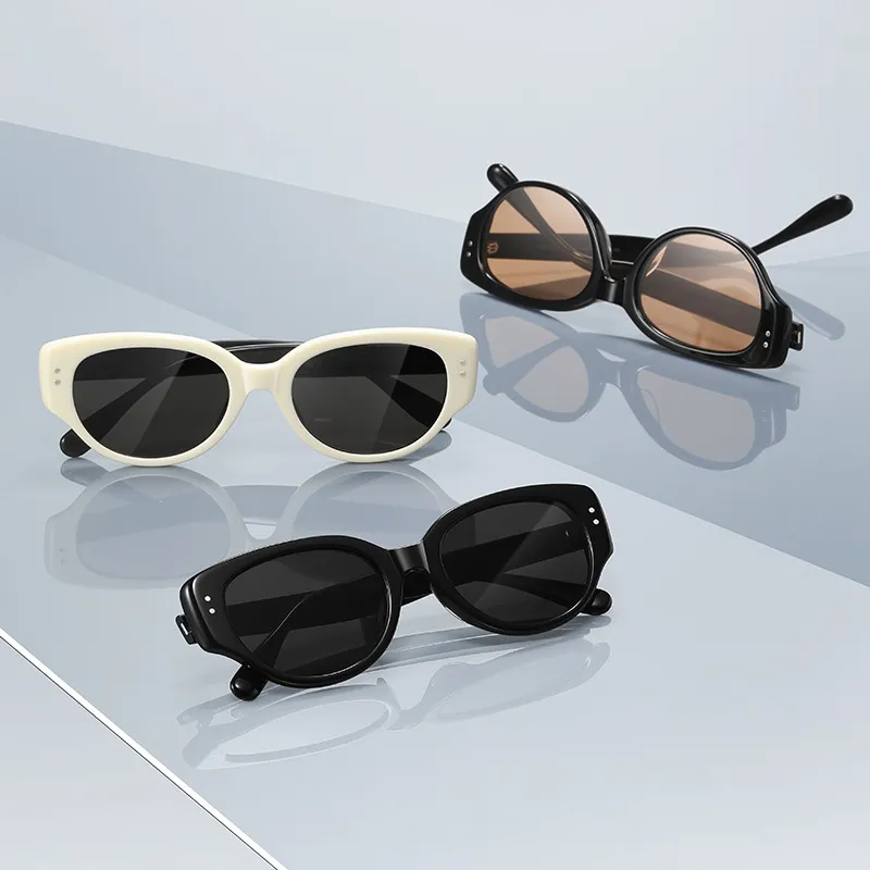 Thunder Pailong Plate Frame Oval Sunglasses Unisex Black Ecru-8